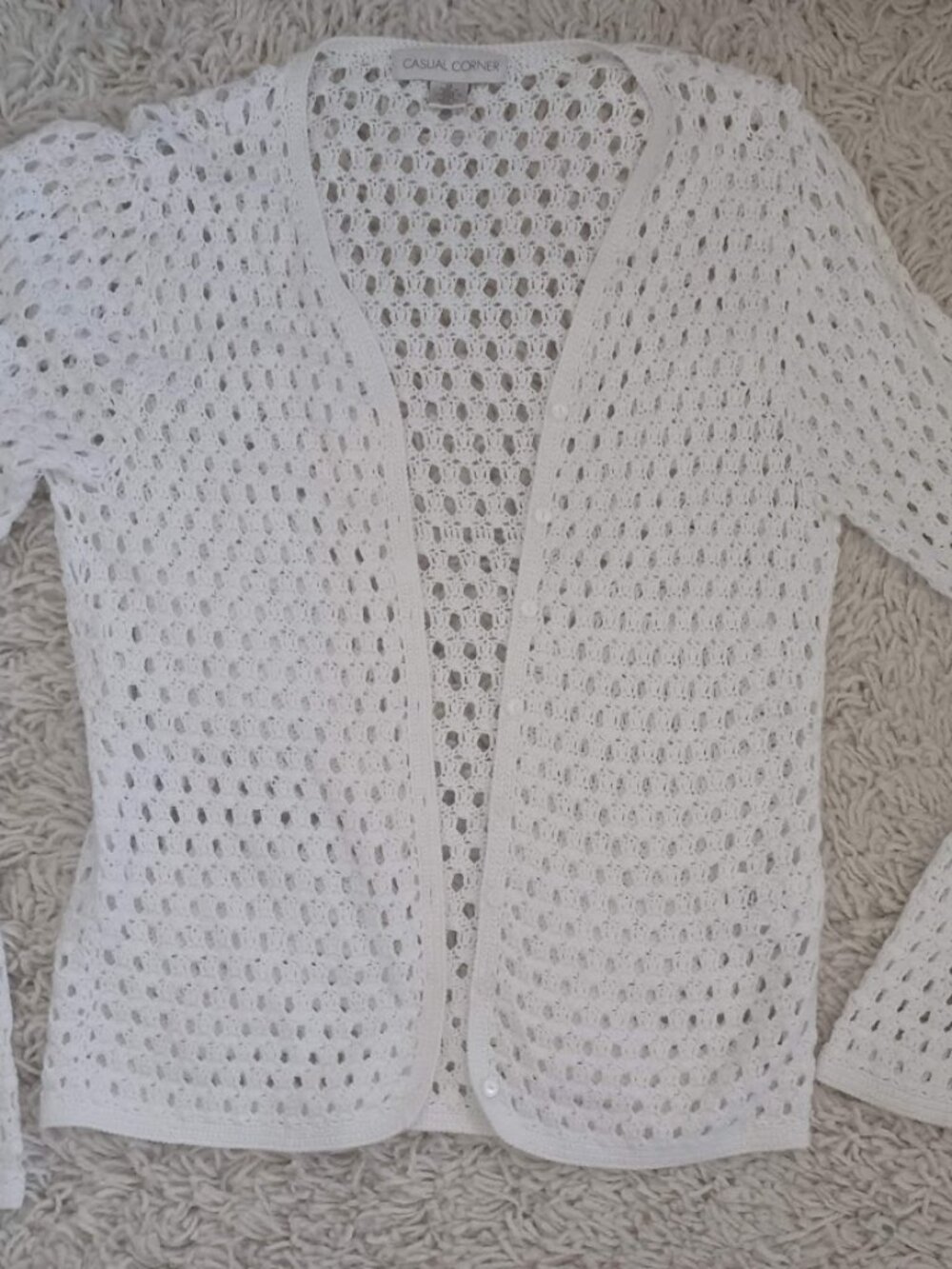 Casual Corner Womens XS White Crochet Knit Cardigan Sweater Cotton Rayon Boho